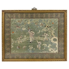 Late 19th-century framed Chinese silk embroidered panel