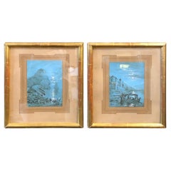 Late 19th Century Framed Figurative Blue Neapolitan Gouache Paintings