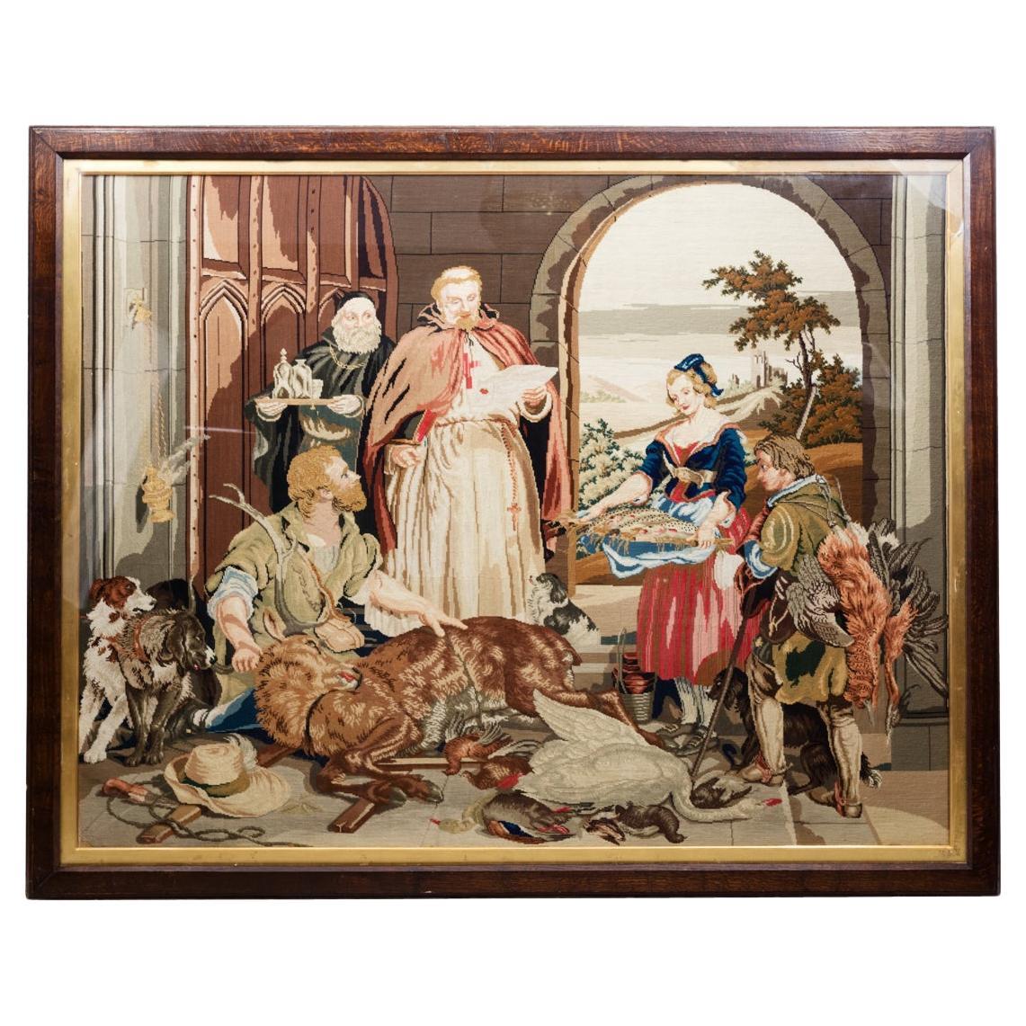 Late 19th Century Framed Needlework Tapestry Scene For Sale