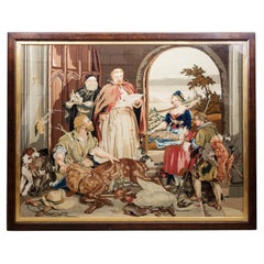 Scène de tapisserie à l'aiguille encadrée de la fin du 19e siècle