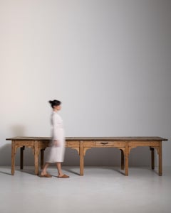 Late 19th Century France Weathered Honey Oak Long Oak Console With Three Drawers