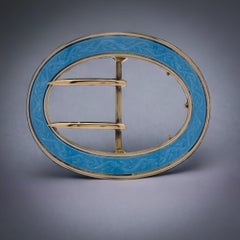 Late 19th century French 800. silver and blue enamel belt buckle