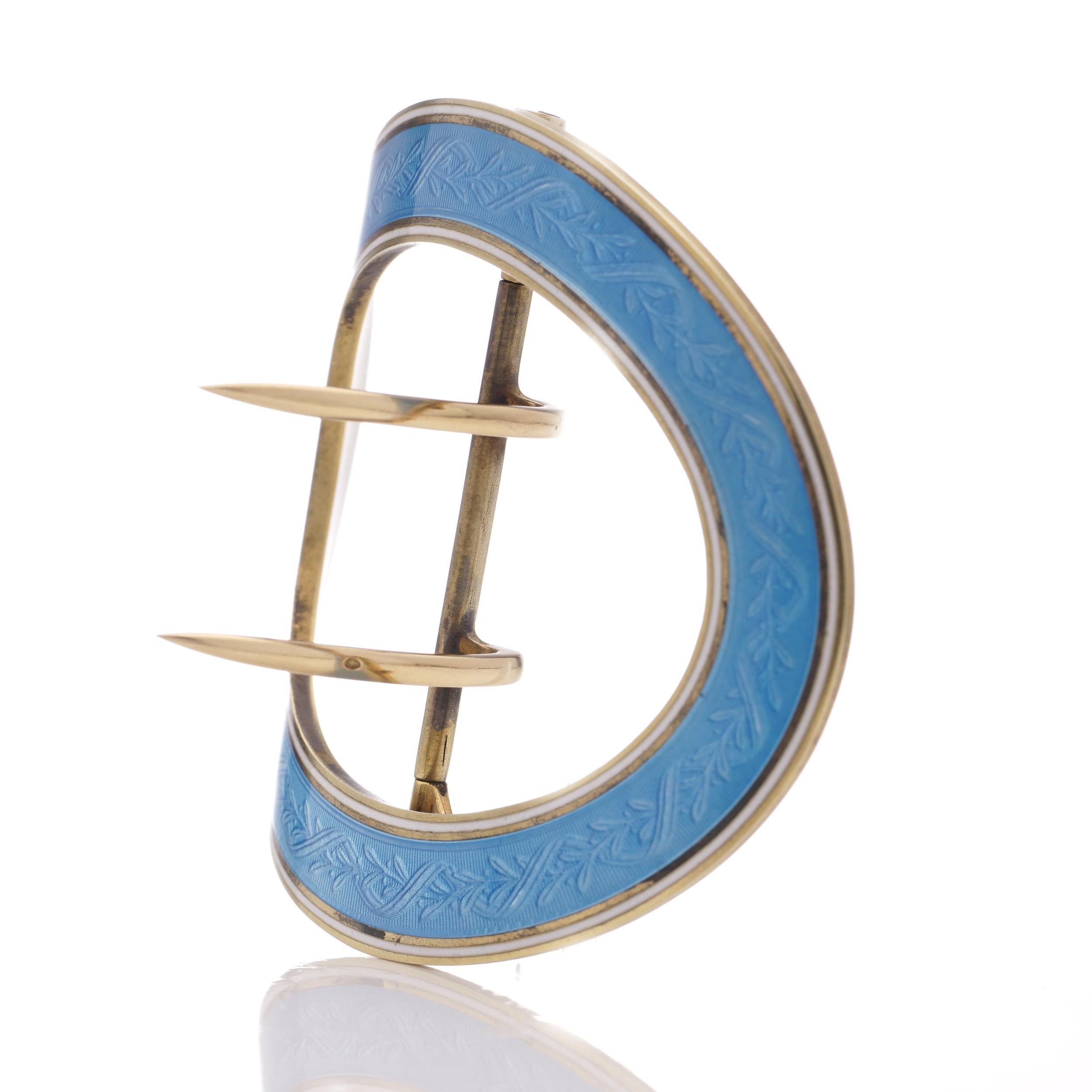 Late 19th century French 800. silver and blue enamel belt buckle For Sale 1