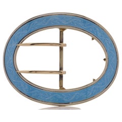Antique Late 19th century French 800. silver and blue enamel belt buckle