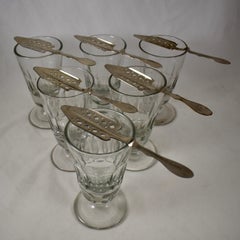 Late 19th Century French Absinthe Slotted Metal Sugar Spoons, a mixed set of six
