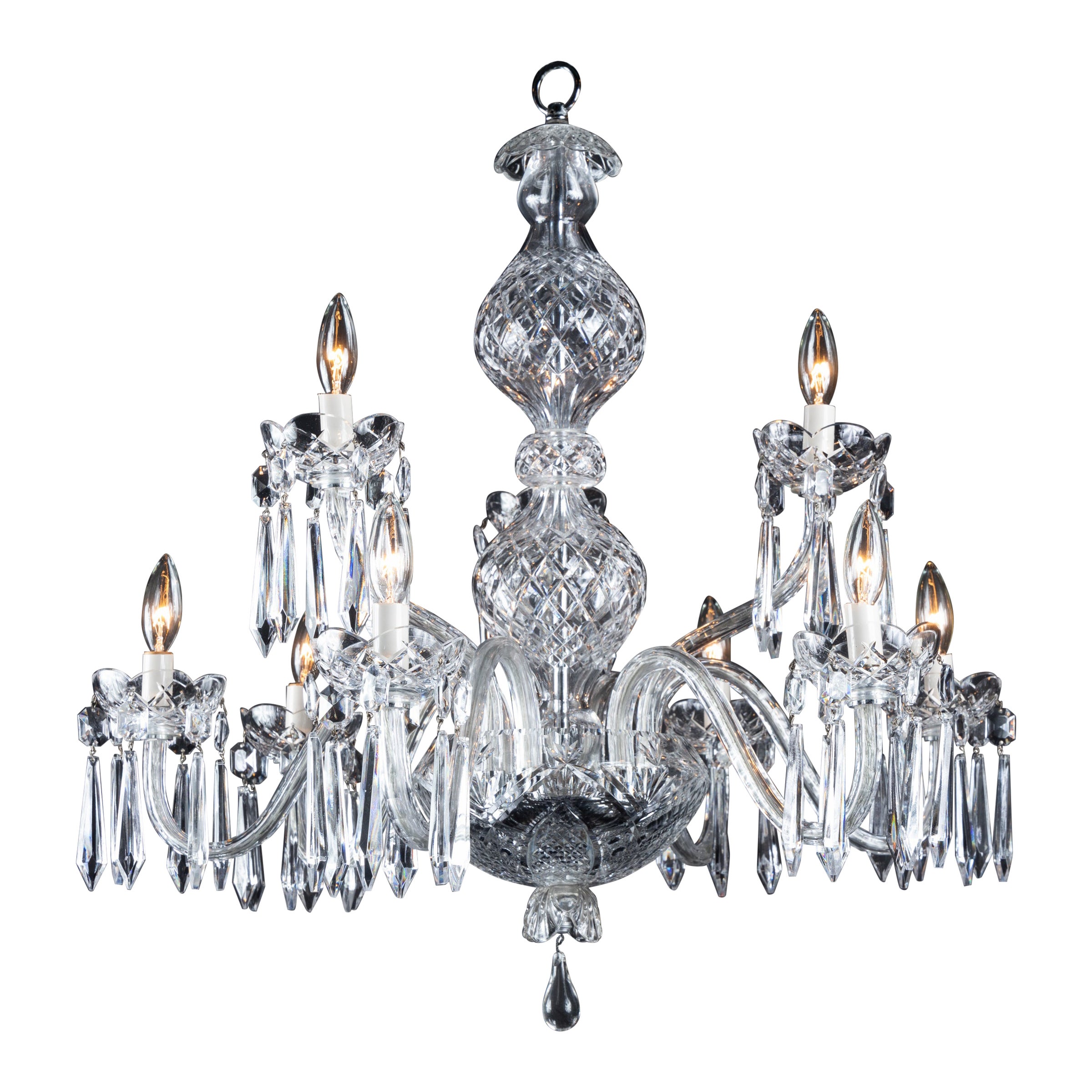 Lustre à deux niveaux en cristal de la fin du 19e siècle