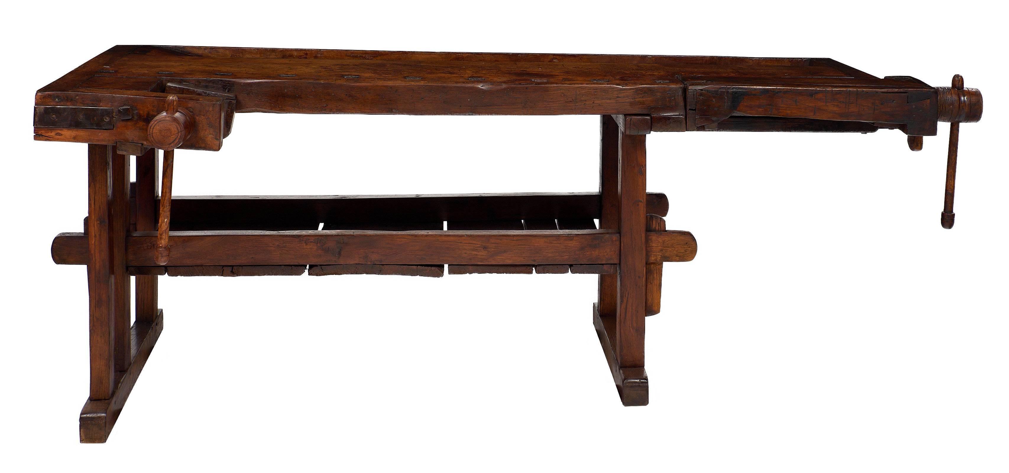 Late 19th Century French Alps Antique Workbench In Excellent Condition In Austin, TX
