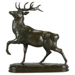 Französische Animalier-Bronze des späten 19. Jahrhunderts mit dem Titel „Cerf La Jambe Leve“ vonBarye