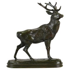 Late 19th Century French Animalier bronze entitled "Cerf Qui Écoute" byBarye