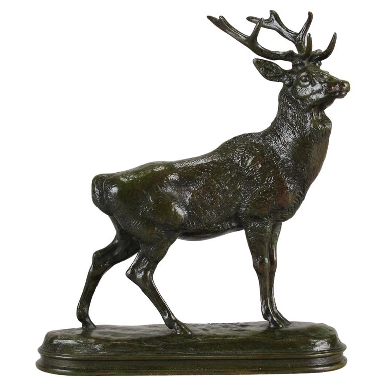 Late 19th Century French Animalier bronze entitled "Cerf Qui Écoute"  byBarye For Sale at 1stDibs