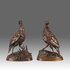Late 19th Century French Animalier Bronze "Pair of Grouse" by Ferdinand Pautrot