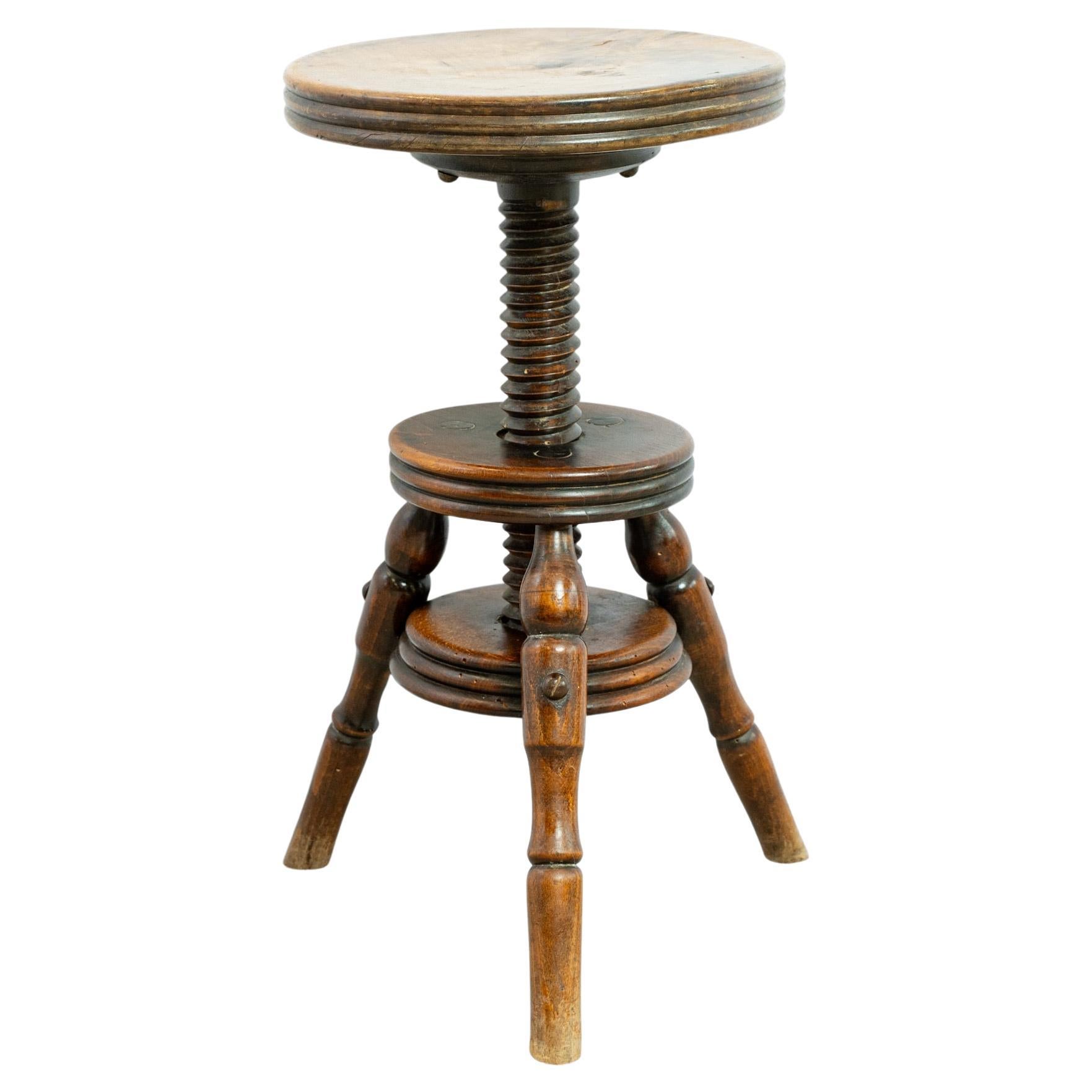 Sgabello per pianoforte in olmo antico francese della fine del XIX secolo