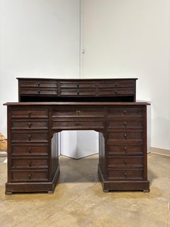 Late 19th Century French Apothecary Desk, Solid Wood, Circa 1888