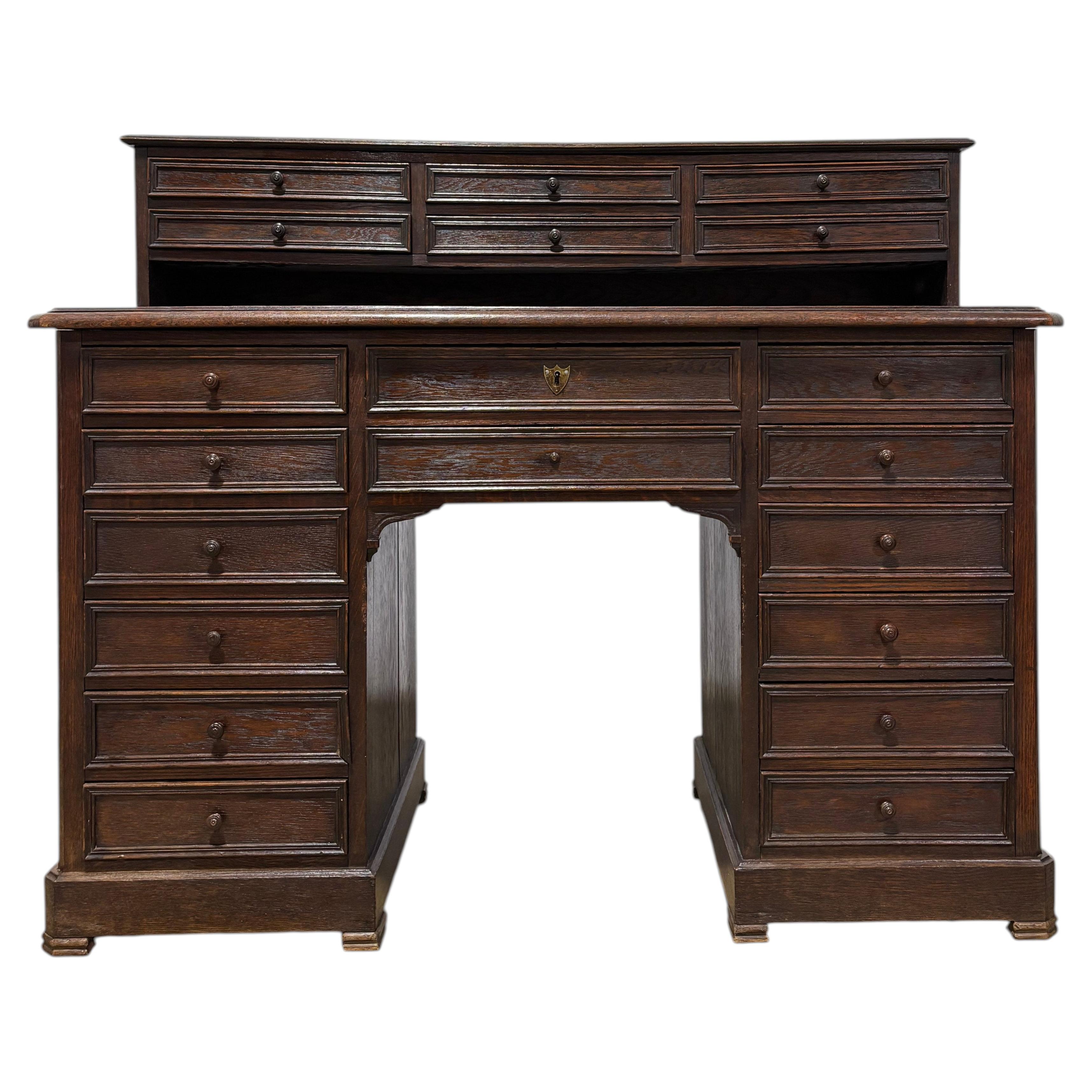 Late 19th Century French Apothecary Desk, Solid Wood, Circa 1888 For Sale