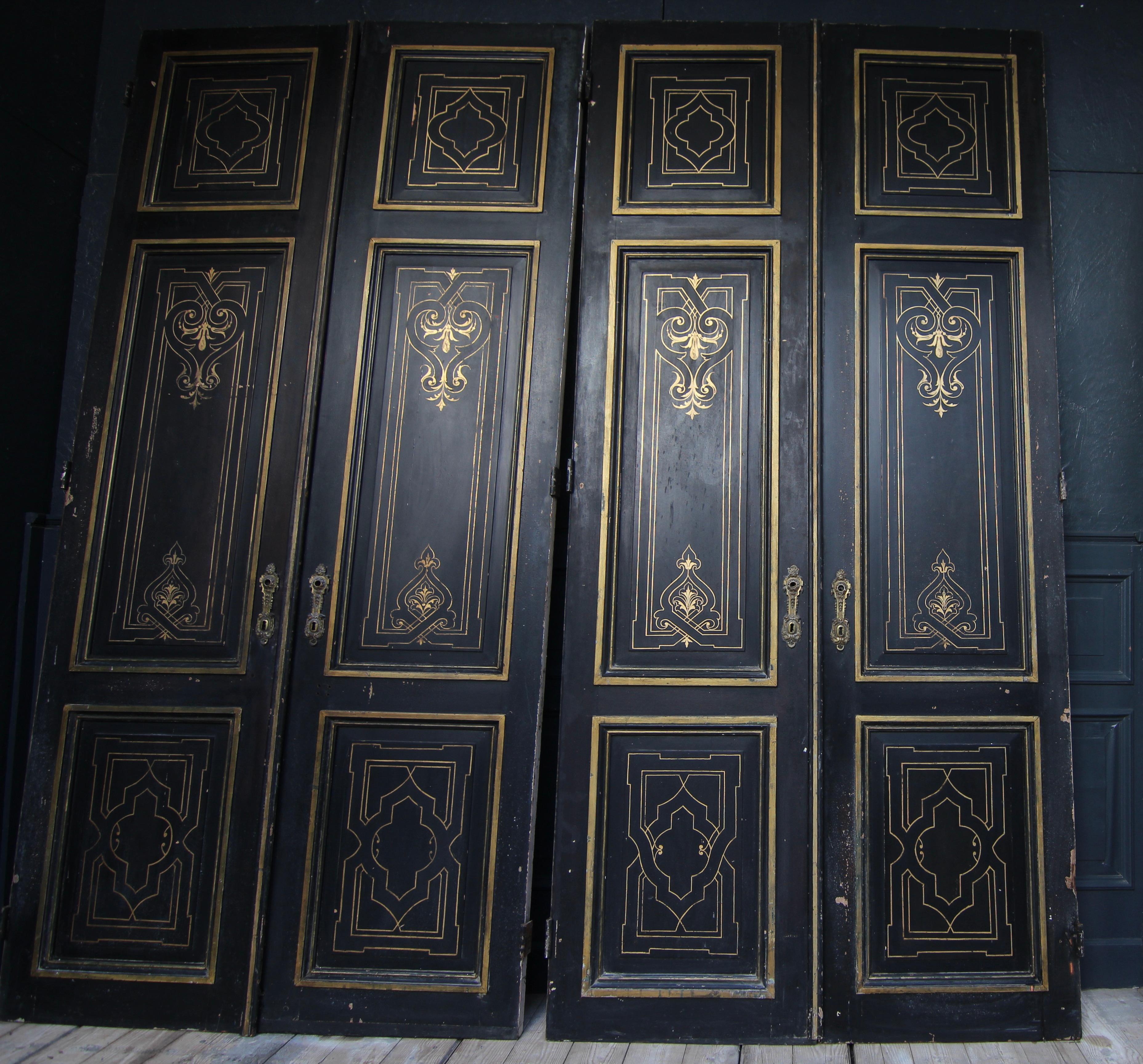 Painted Late 19th Century French Art Nouveau Double Doors, Set of 3 For Sale