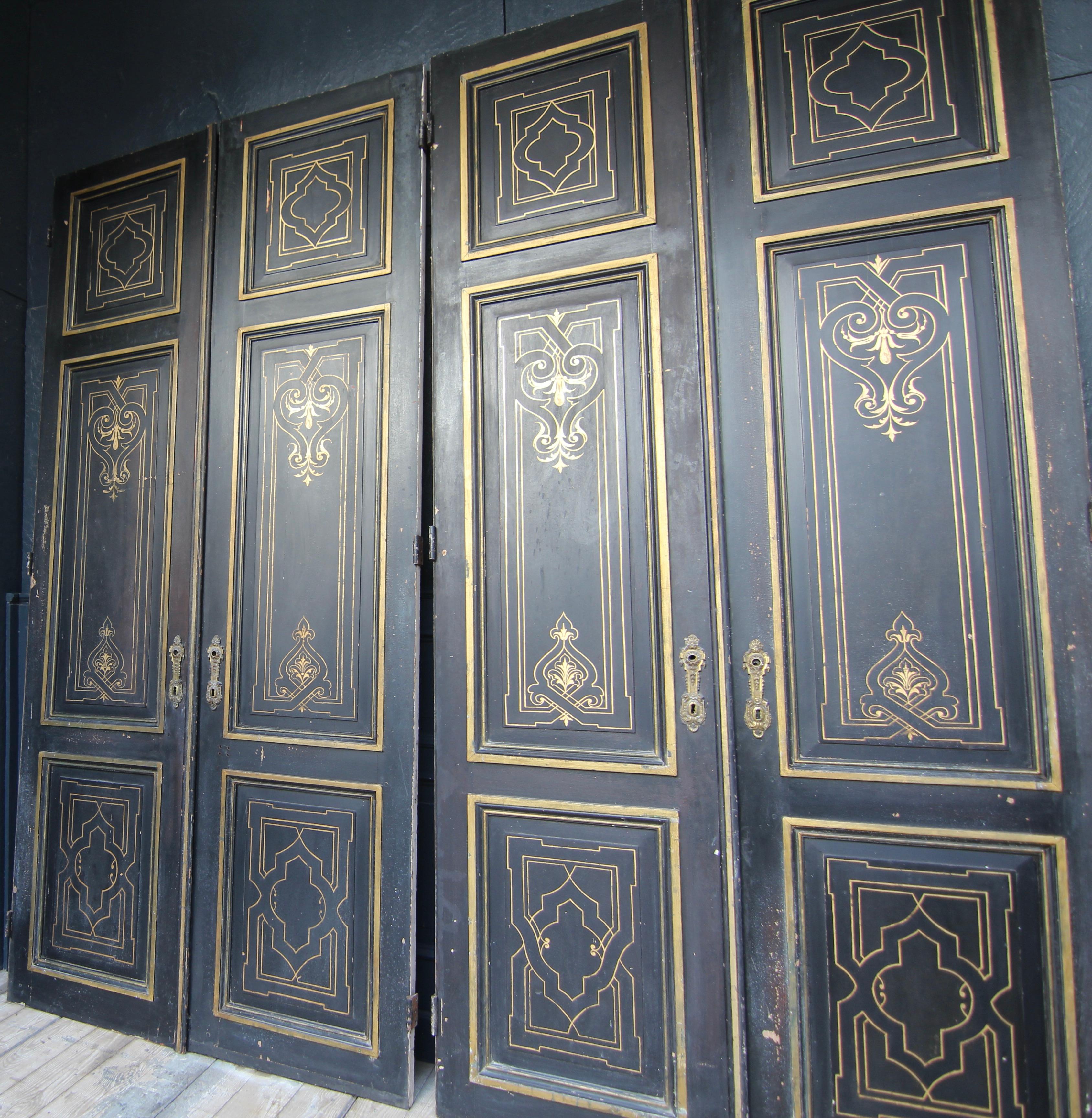 Late 19th Century French Art Nouveau Double Doors, Set of 3 In Fair Condition For Sale In Dusseldorf, DE