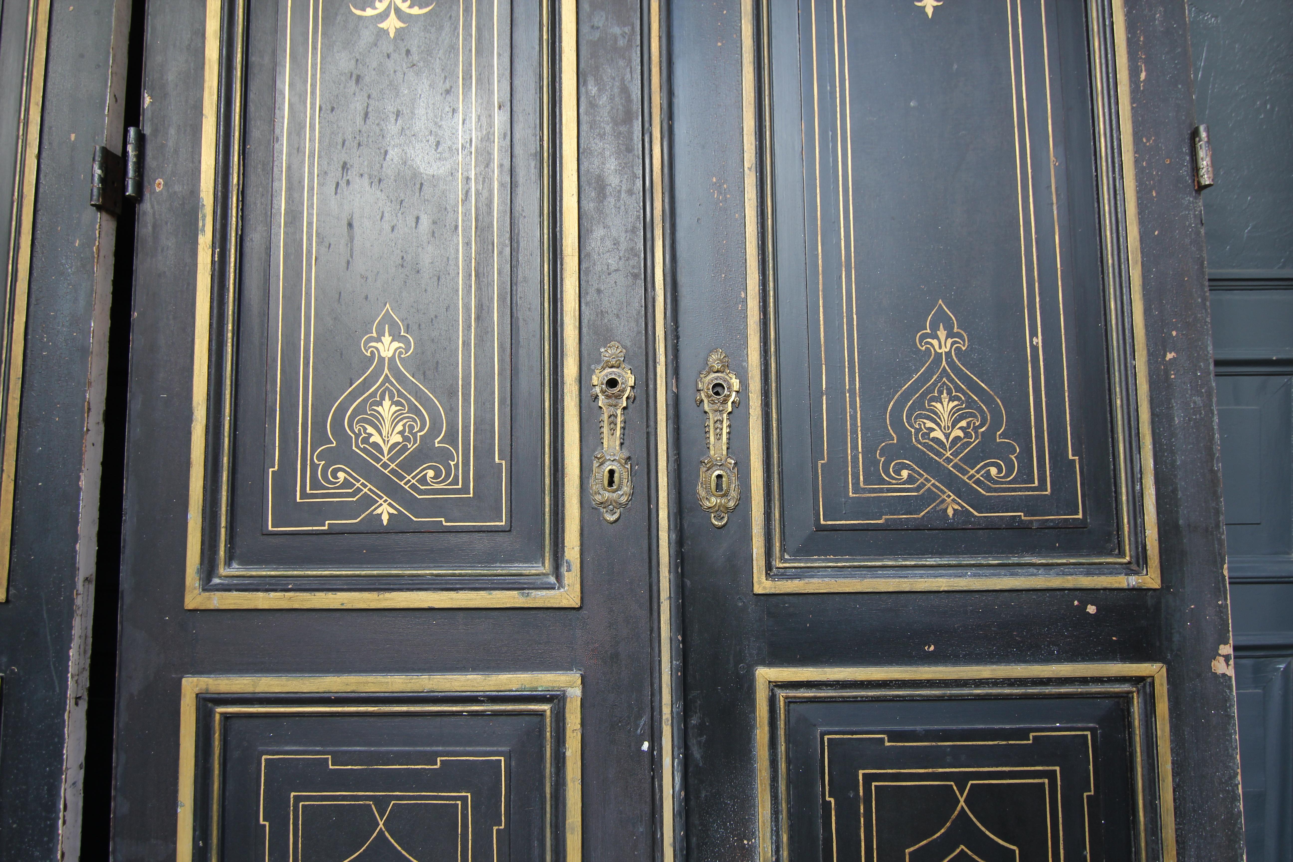 Pine Late 19th Century French Art Nouveau Double Doors, Set of 3 For Sale