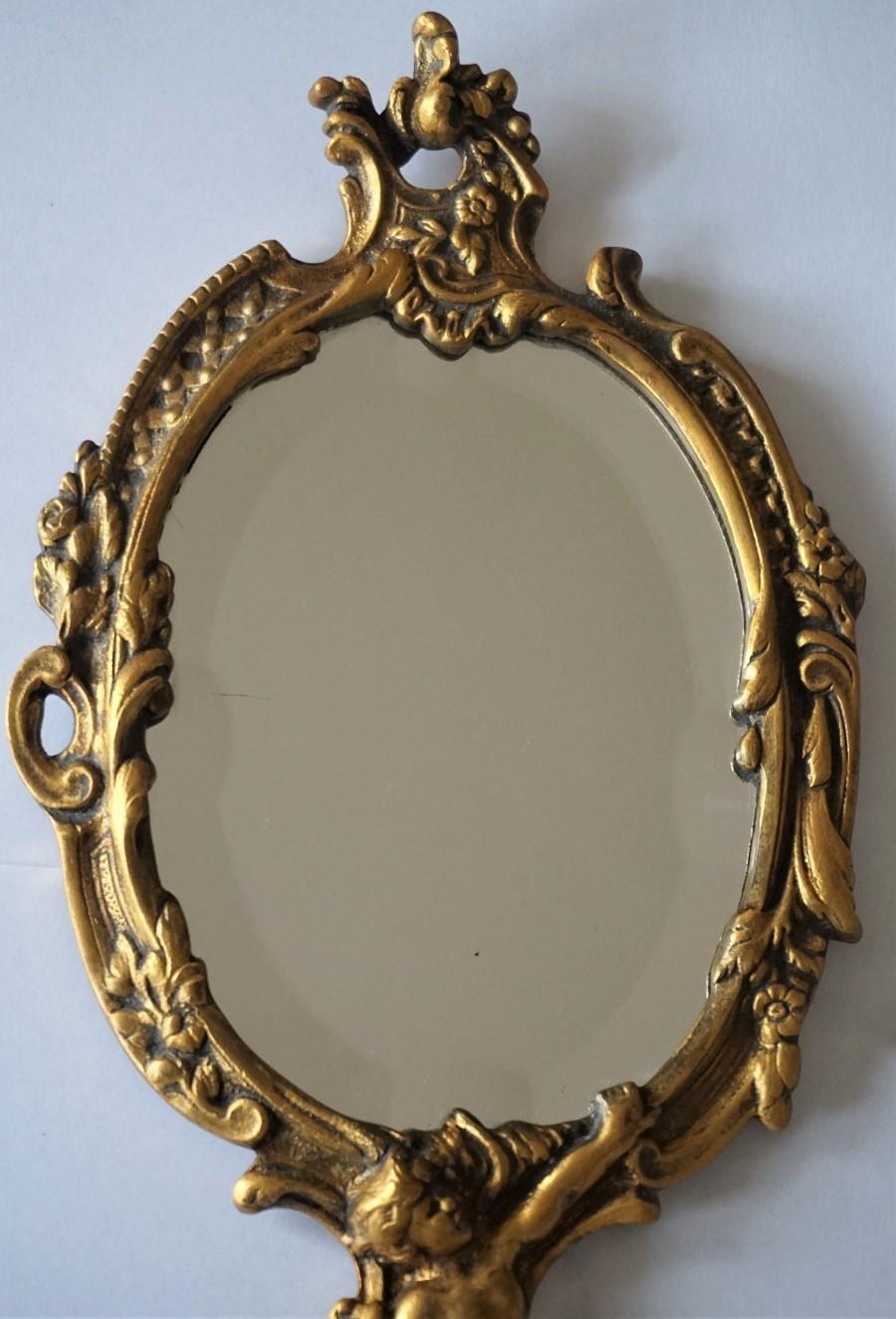 Late 19th Century French Art Nouveau Gilt Bronze Faceted Nostalgia Hand Mirror 1