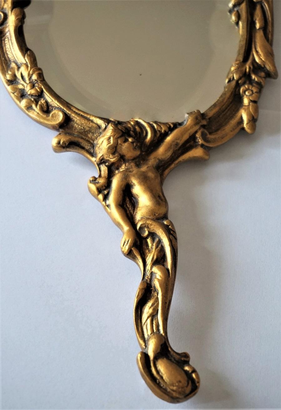 Late 19th Century French Art Nouveau Gilt Bronze Faceted Nostalgia Hand Mirror 2