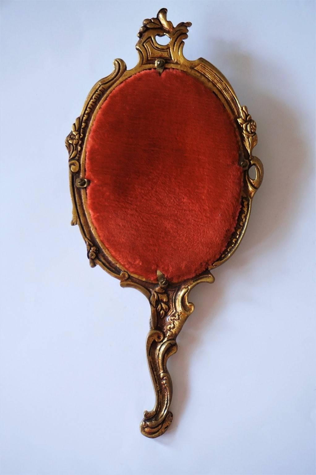Late 19th Century French Art Nouveau Gilt Bronze Faceted Nostalgia Hand Mirror 3
