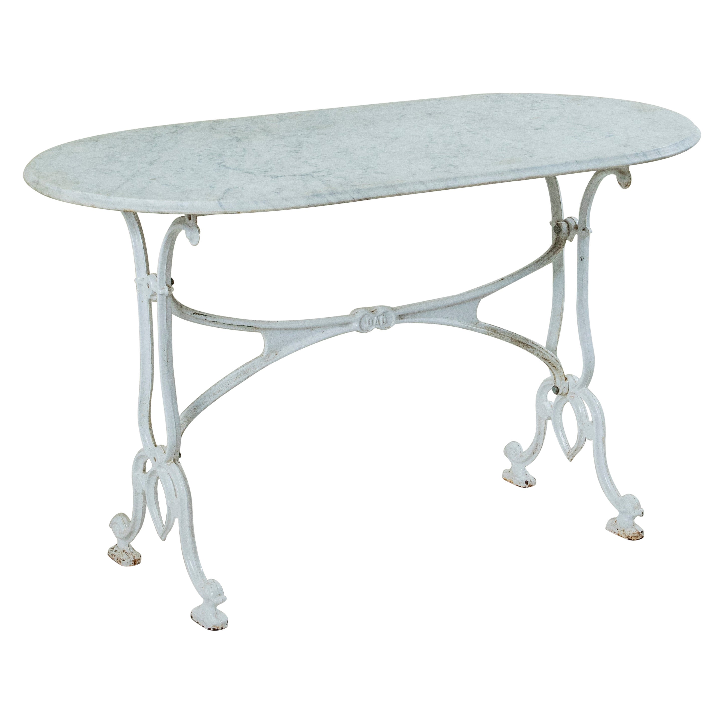 Late 19th Century French Art Nouveau Period Painted Iron and Marble Bistro Table