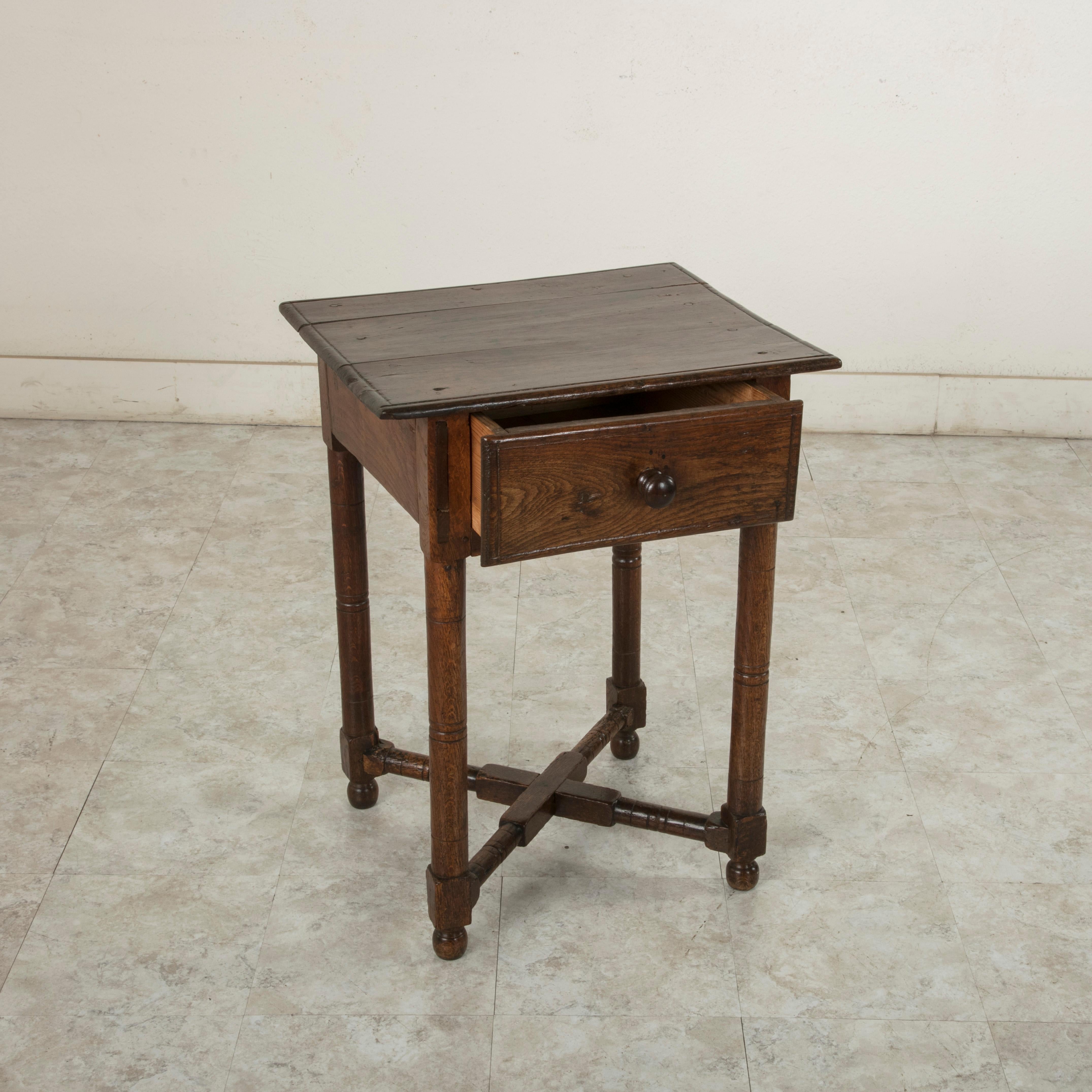 Late 19th Century French Artisan Made Oak Side table or End Table with Drawer 6