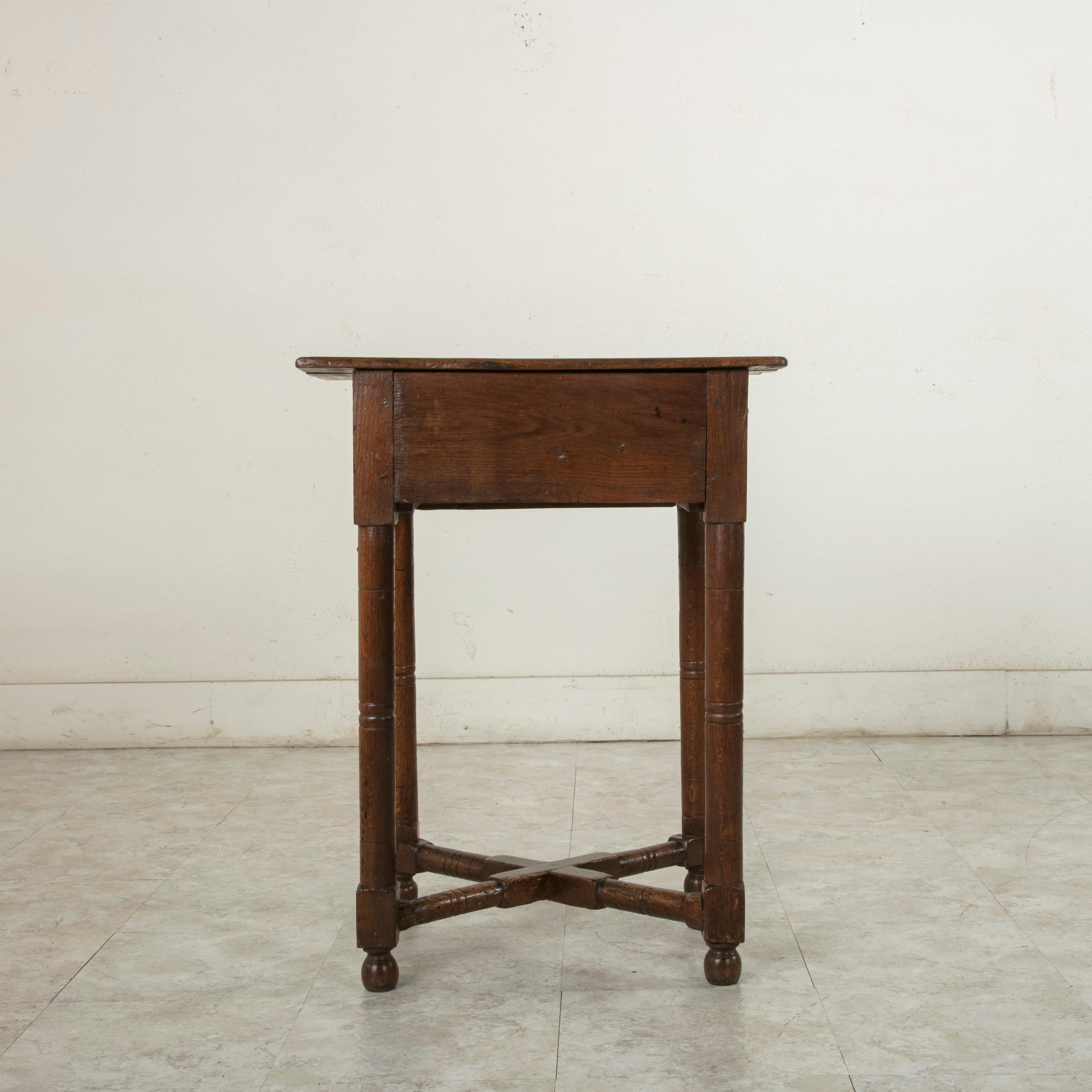 Late 19th Century French Artisan Made Oak Side table or End Table with Drawer 1