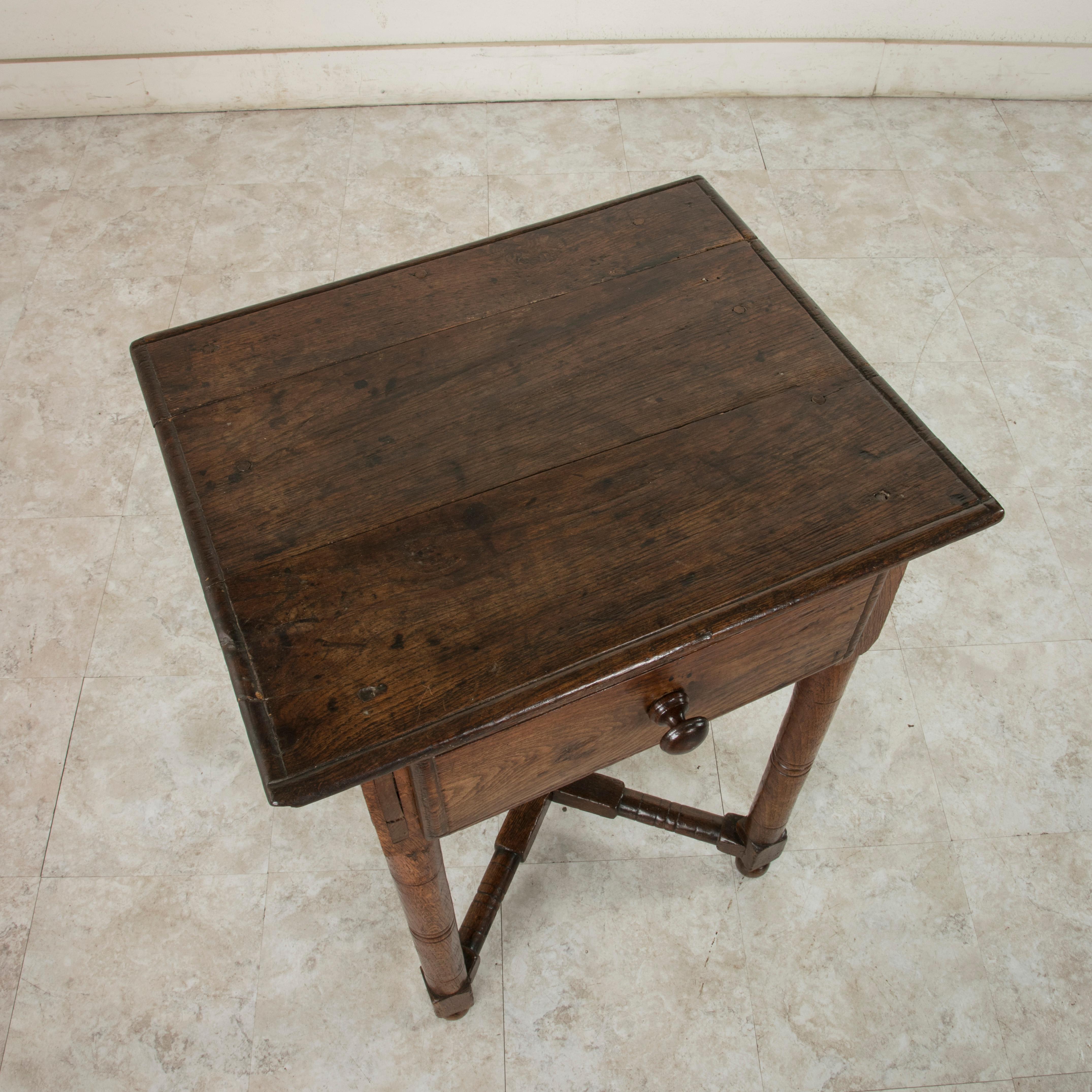 Late 19th Century French Artisan Made Oak Side table or End Table with Drawer 3
