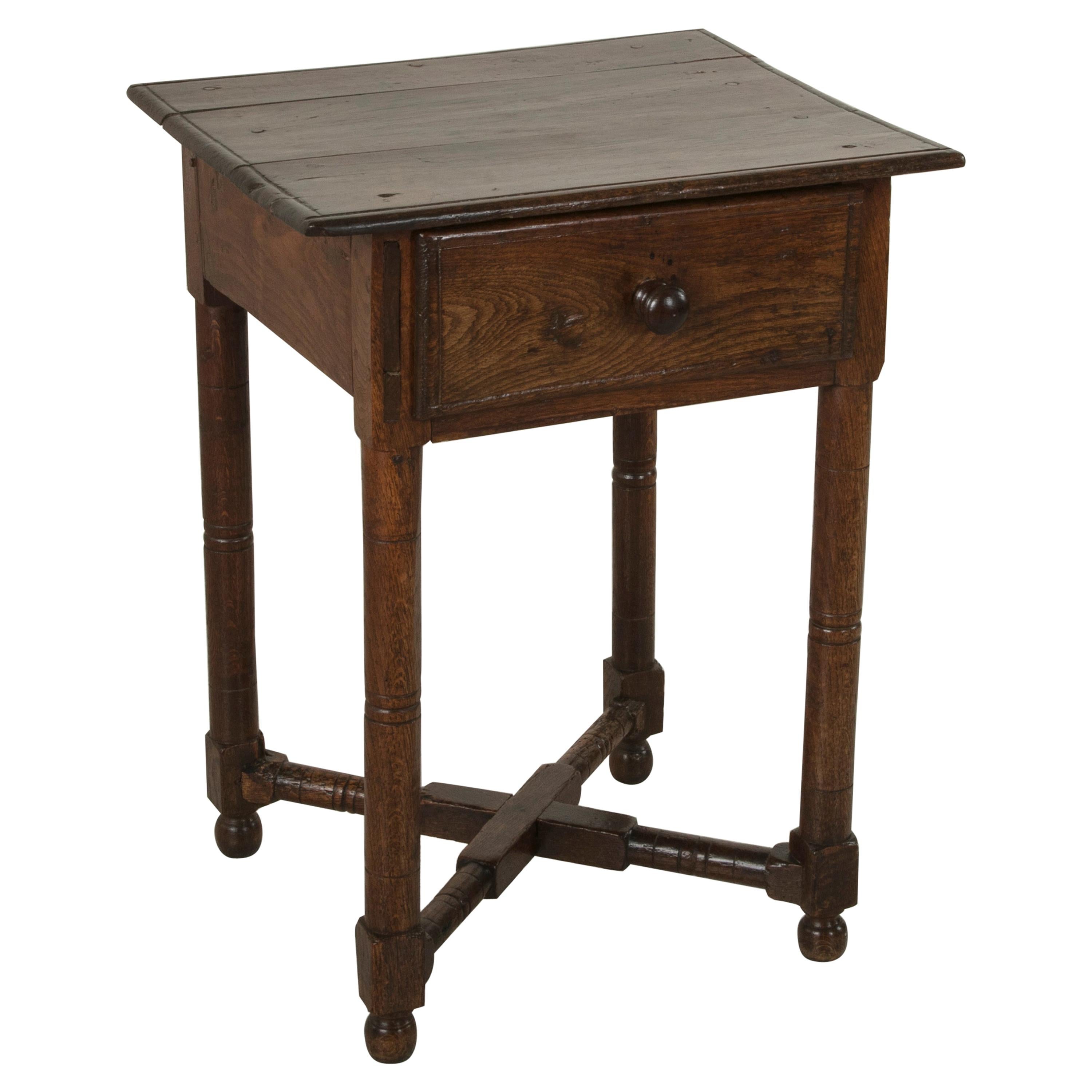 Late 19th Century French Artisan Made Oak Side table or End Table with Drawer