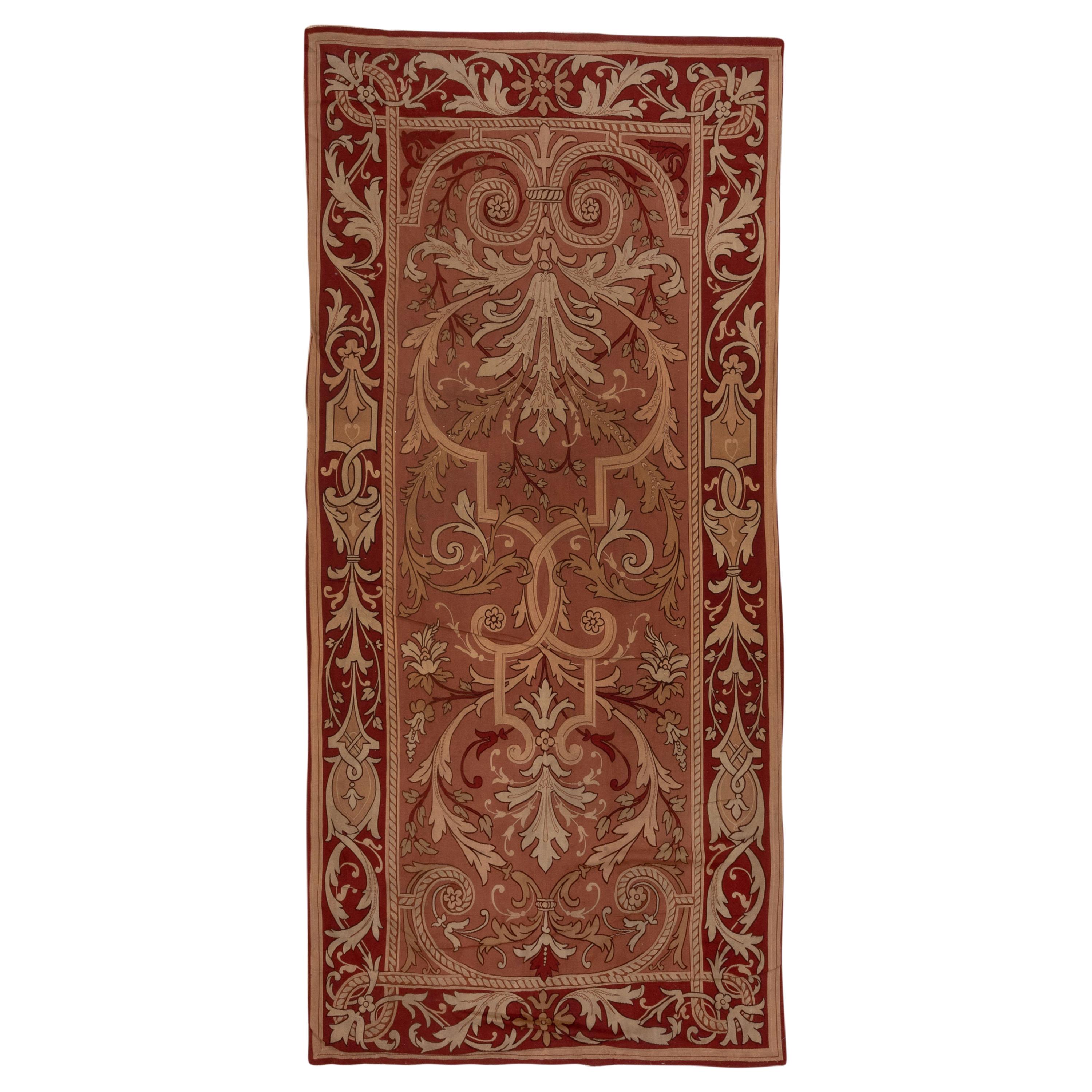 Antique French Aubusson Carpet, Ivory Field, Red Borders For Sale at ...