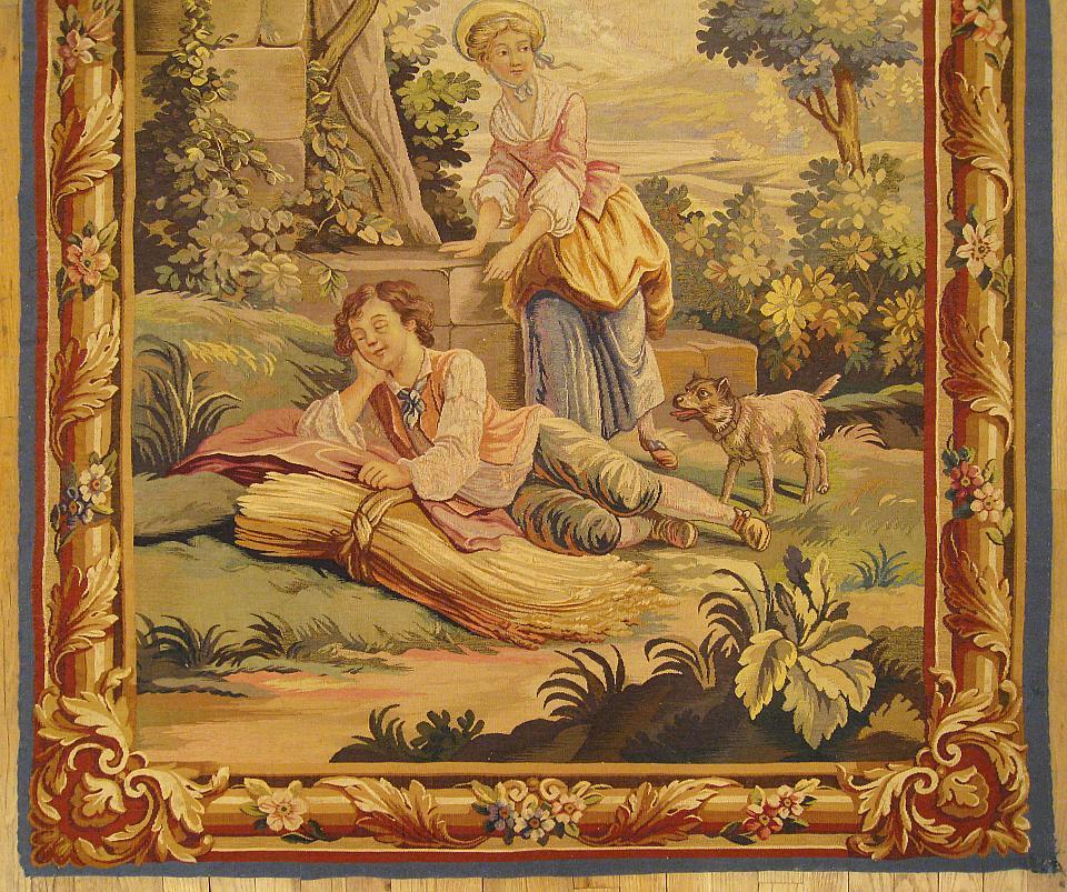 Hand-Woven Late 19th Century French Aubusson Rustic Pastoral Tapestry, People in Repose For Sale