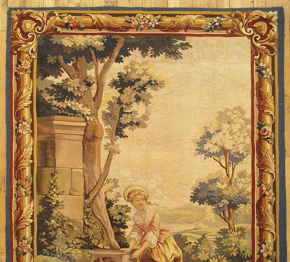 Late 19th Century French Aubusson Rustic Pastoral Tapestry, People in Repose In Good Condition For Sale In New York, NY