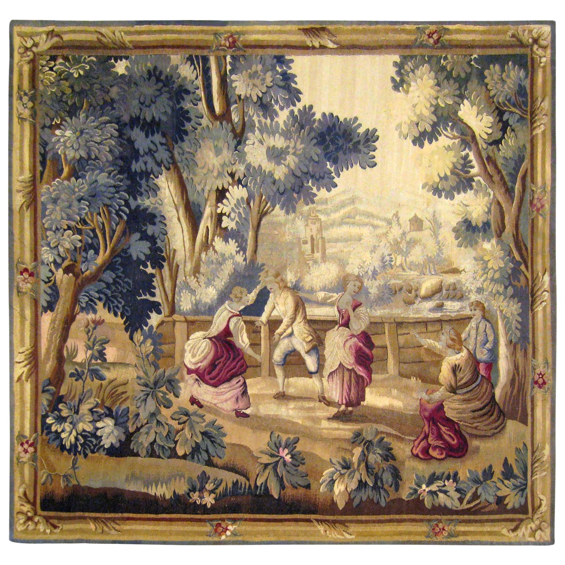 Late 19th Century French Aubusson Rustic Tapestry For Sale