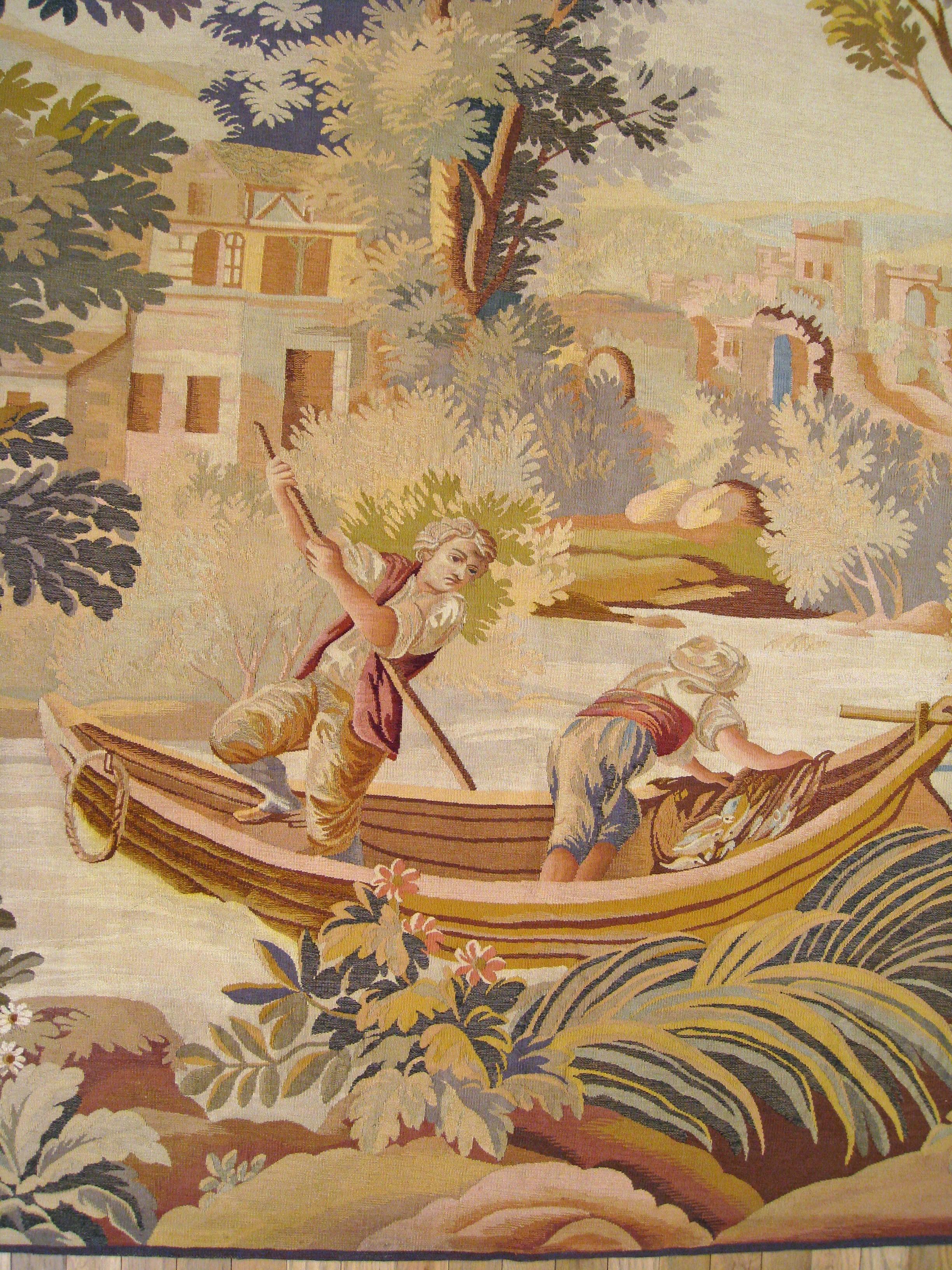 Late 19th Century French Aubusson Rustic Tapestry, with Fishermen at Sea 3