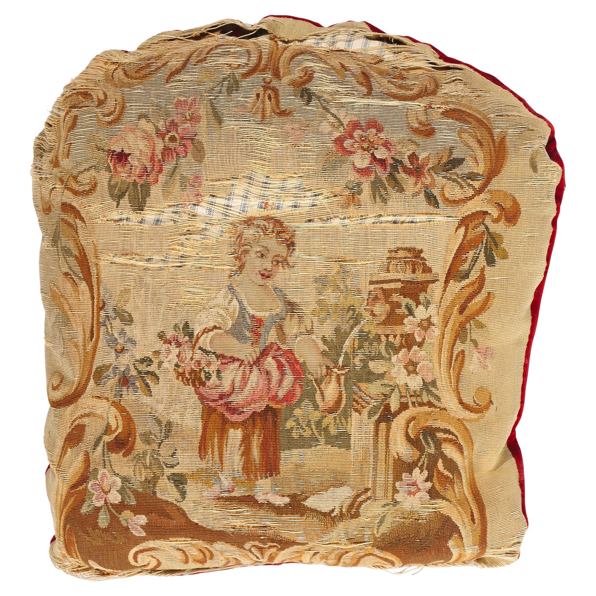Französisches Aubusson-Wandteppichkissen des späten 19. Jahrhunderts mit Rokoko-Stil