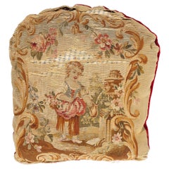 Cojín de Tapiz de Aubusson Francés de Estilo Rococó de Finales del Siglo XIX