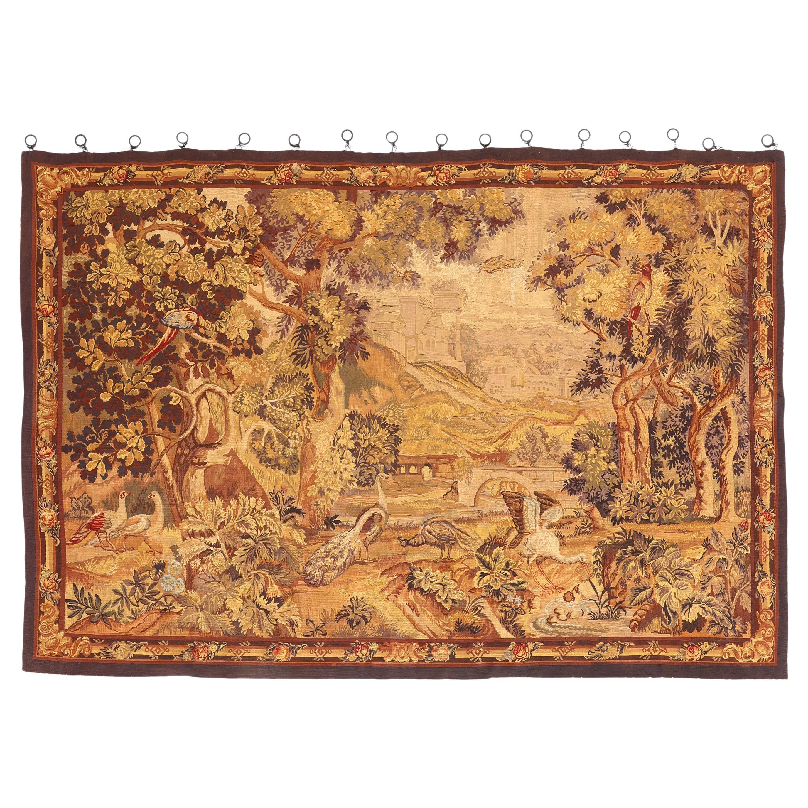 Late 19th Century French Aubusson Verdure Tapestry with Louis XVI Revival Style