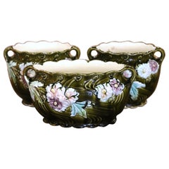 Late 19th Century French Barbotine Garniture by De Bruyn, Set of 3