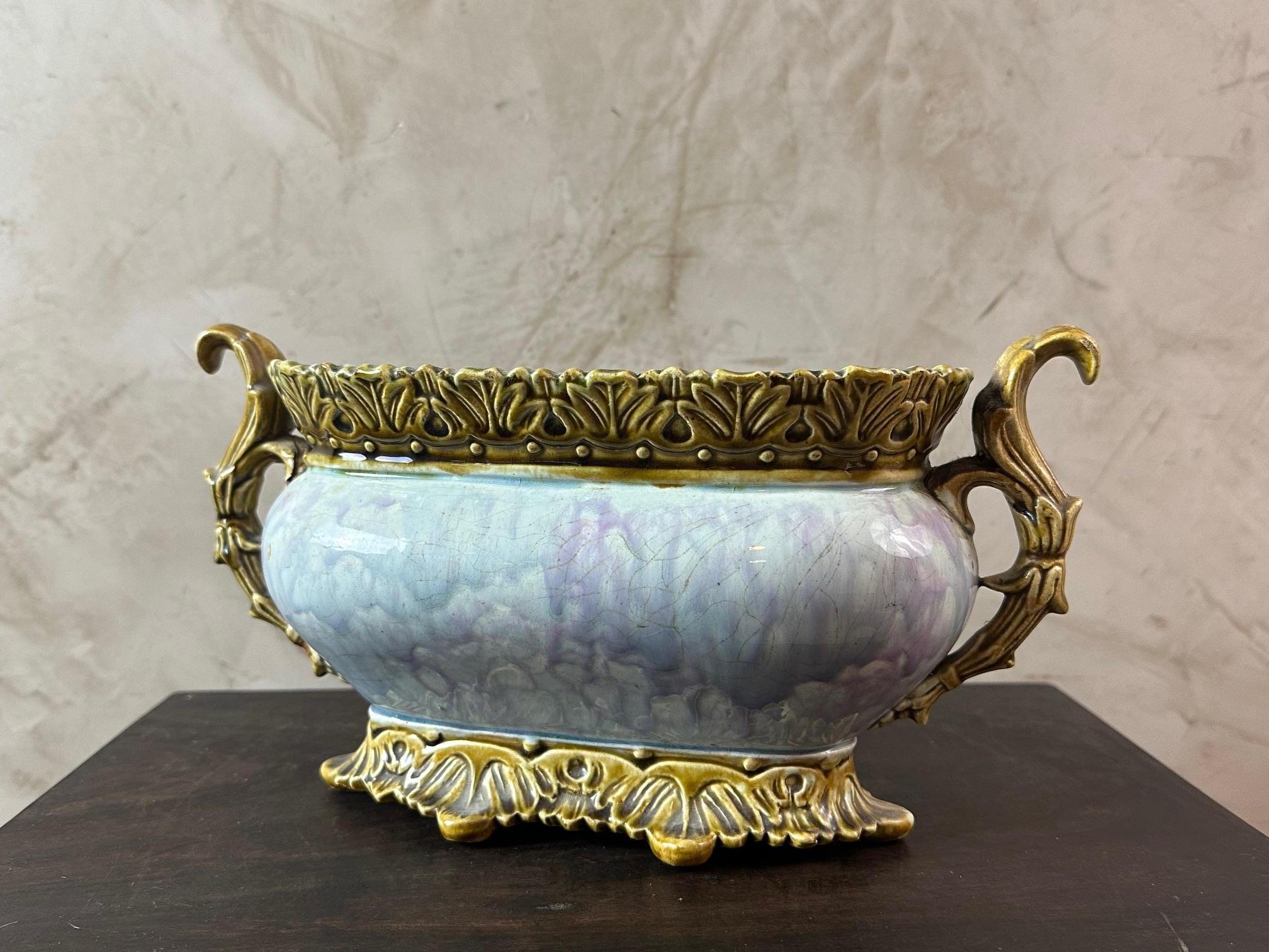 Francese Vaso Barbotine Jardiniere o Cache francese della fine del XIX secolo in vendita