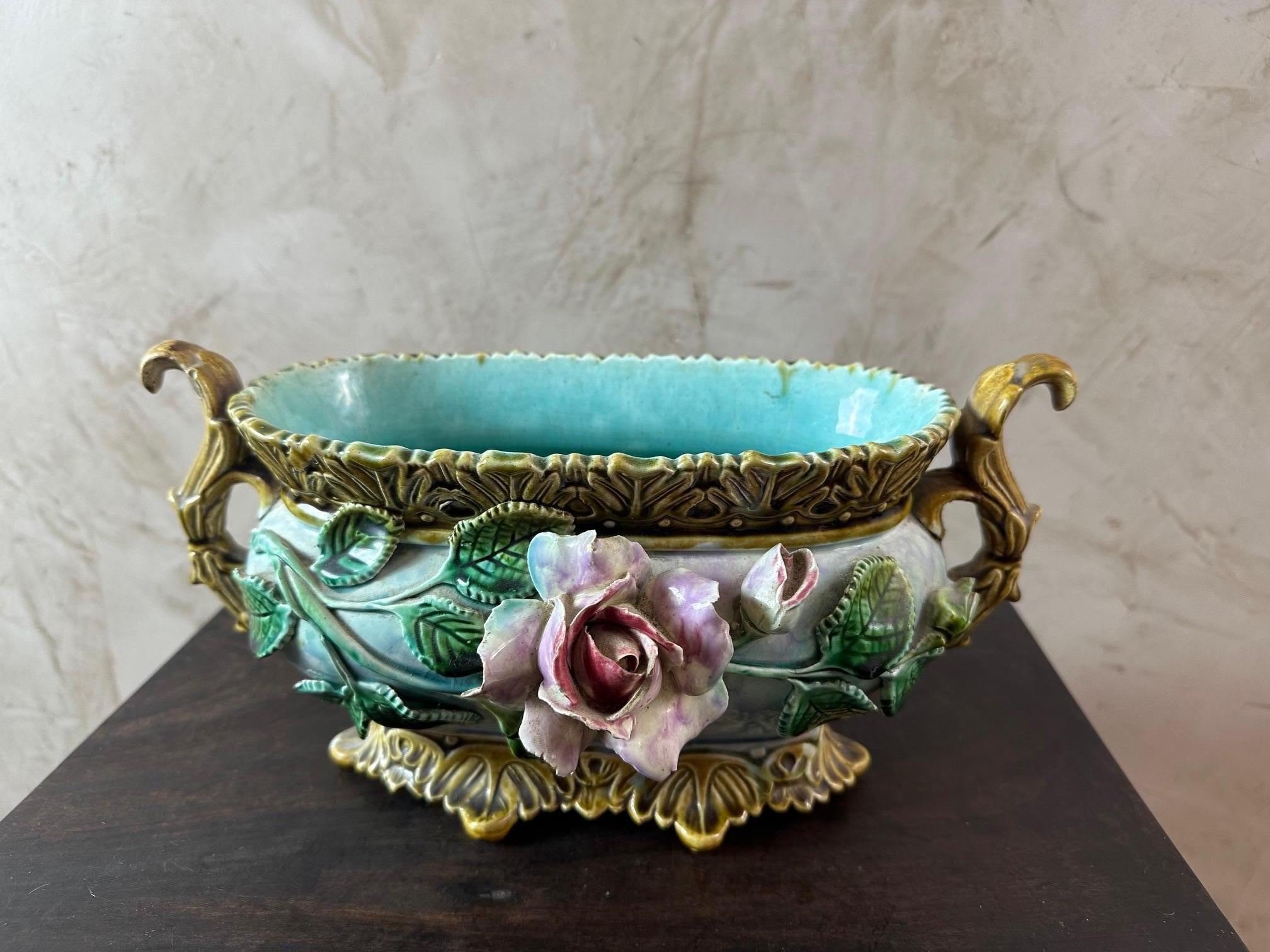 Fine XIX secolo Vaso Barbotine Jardiniere o Cache francese della fine del XIX secolo in vendita