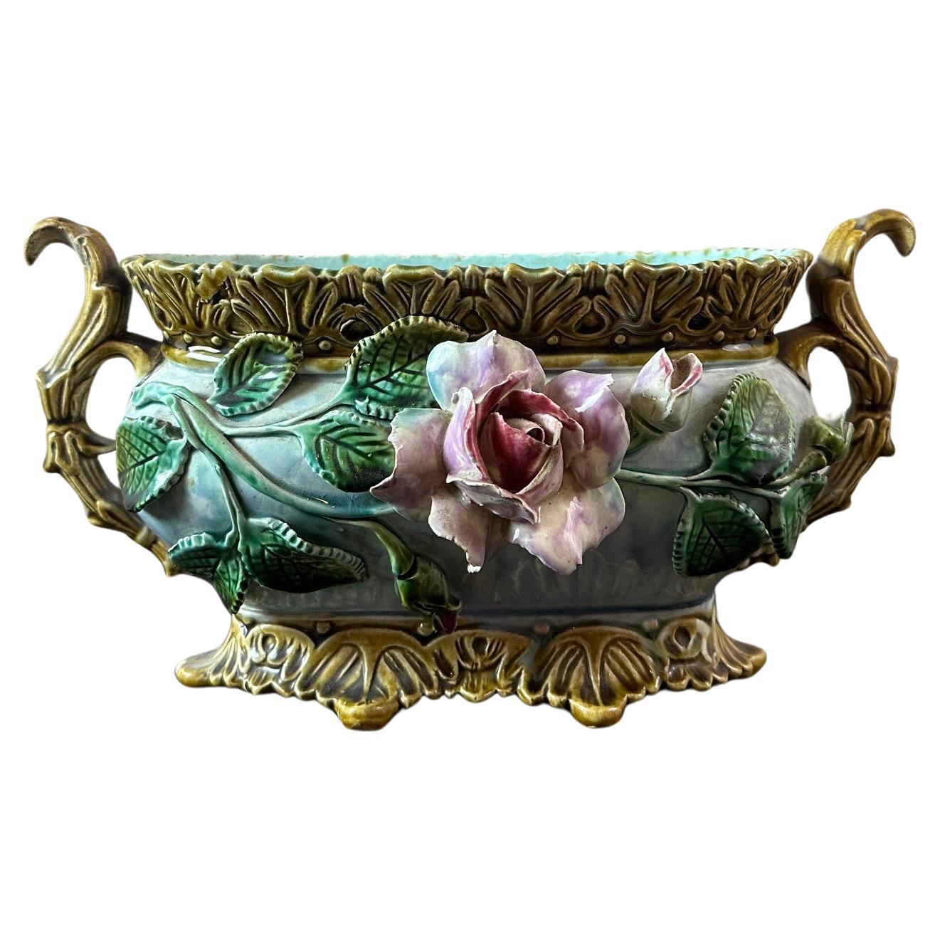 Late 19th century French Barbotine Jardiniere or Cache pot