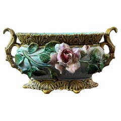 Late 19th century French Barbotine Jardiniere or Cache pot