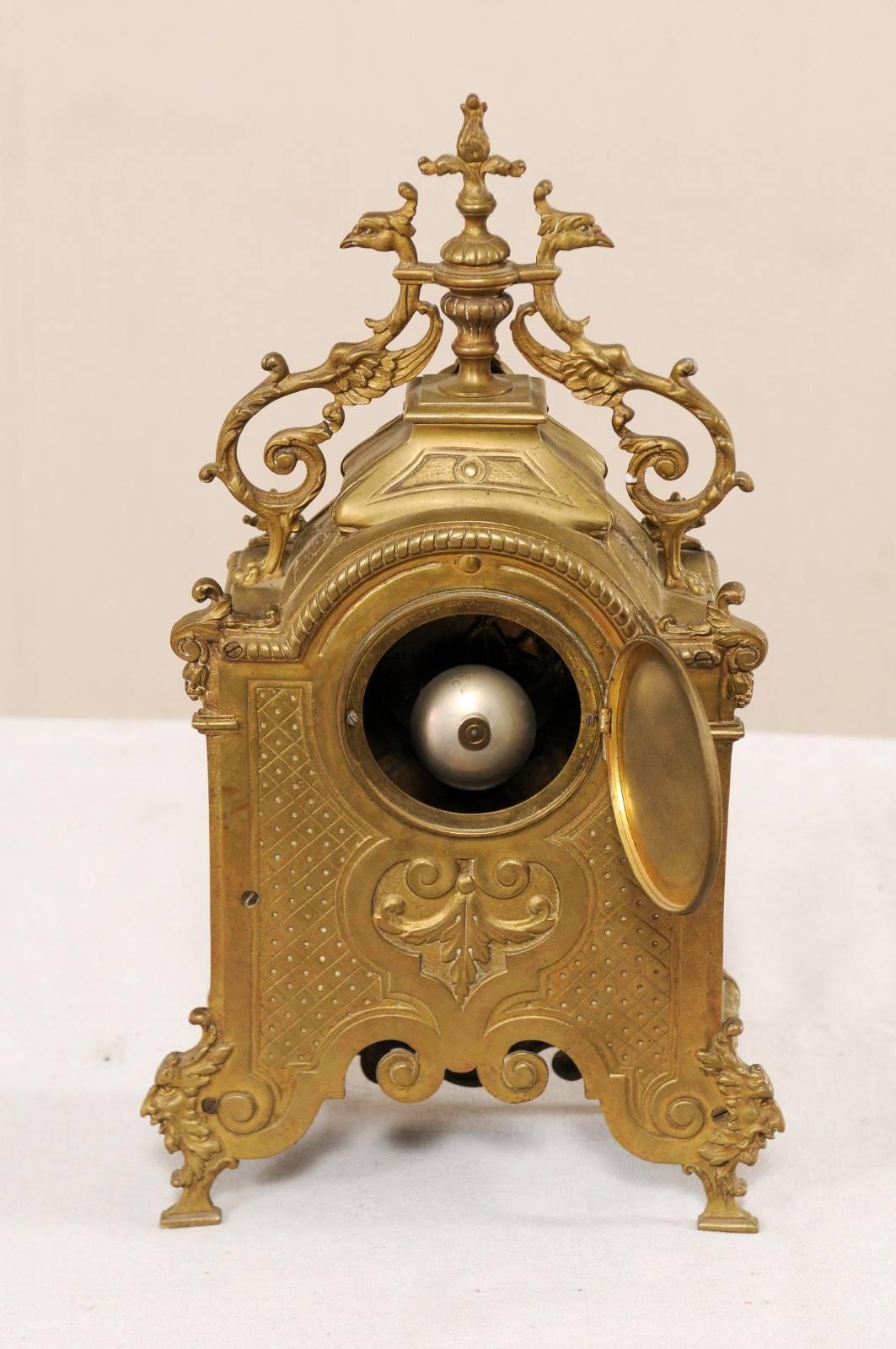 Late 19th Century French Beautifully Ornate Brass Freestanding Mantel Clock For Sale 3