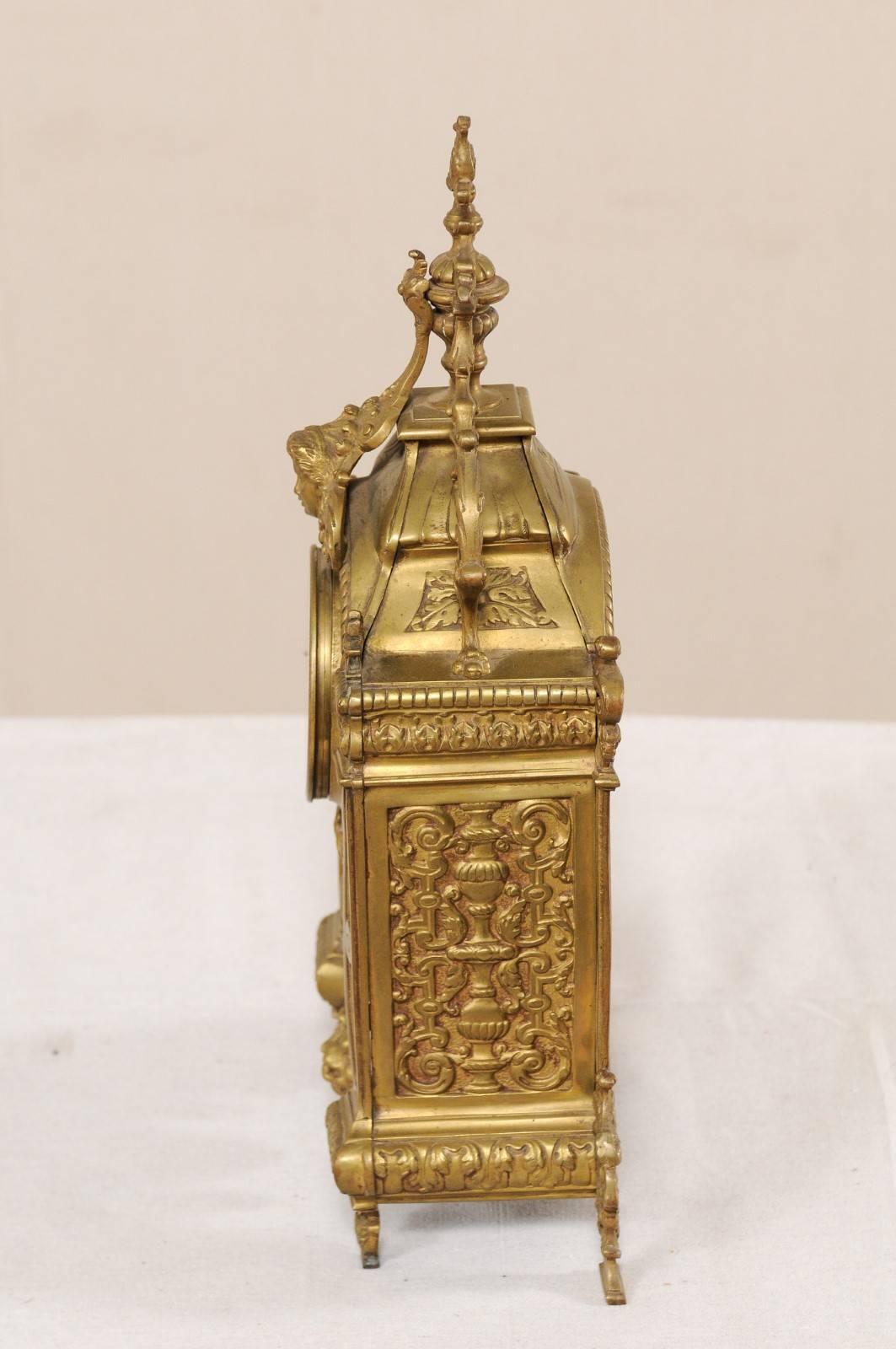Late 19th Century French Beautifully Ornate Brass Freestanding Mantel Clock For Sale 4