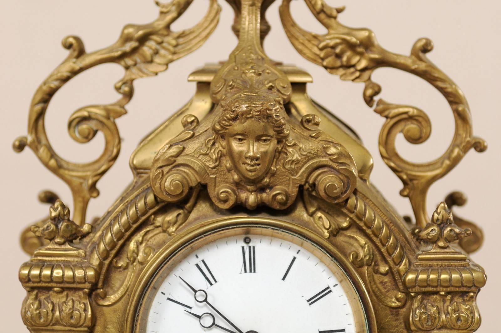 Late 19th Century French Beautifully Ornate Brass Freestanding Mantel Clock In Good Condition For Sale In Atlanta, GA