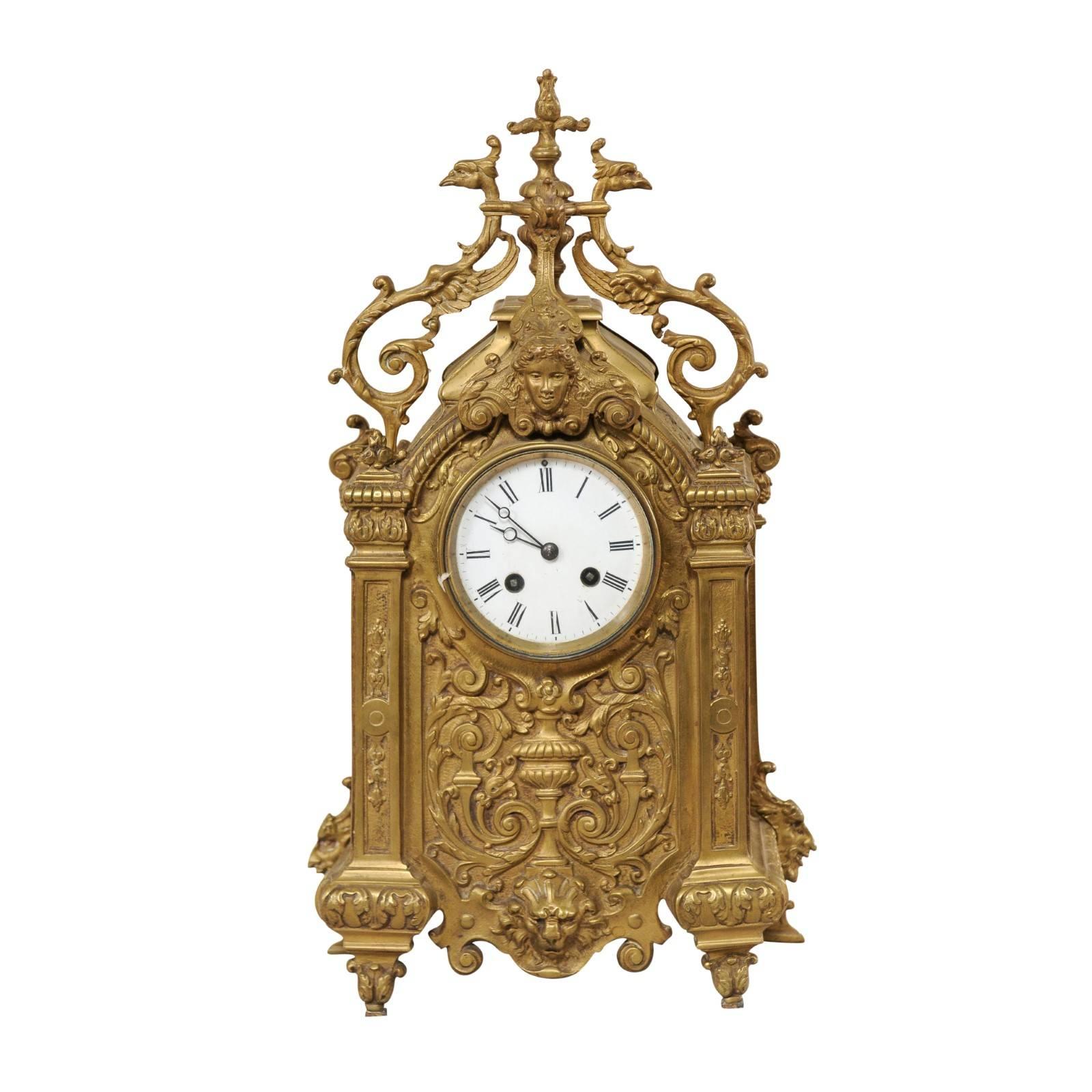 Late 19th Century French Beautifully Ornate Brass Freestanding Mantel Clock For Sale