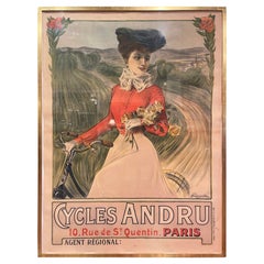 Late 19th Century French Belle Époque “Cycles Andru” Advertising Poster