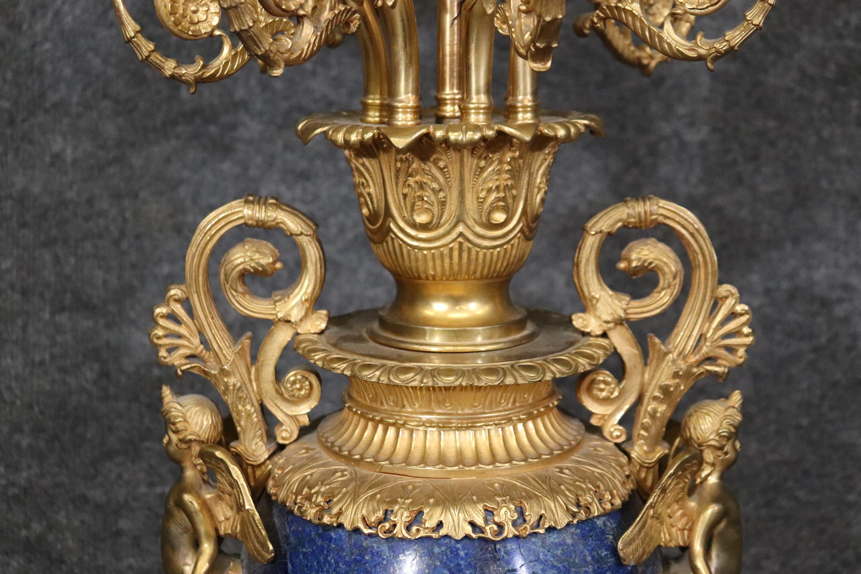 Late 19th Century French Belle Epoque Dore' Bronze and Lapis Lazuli Candelabra For Sale 14