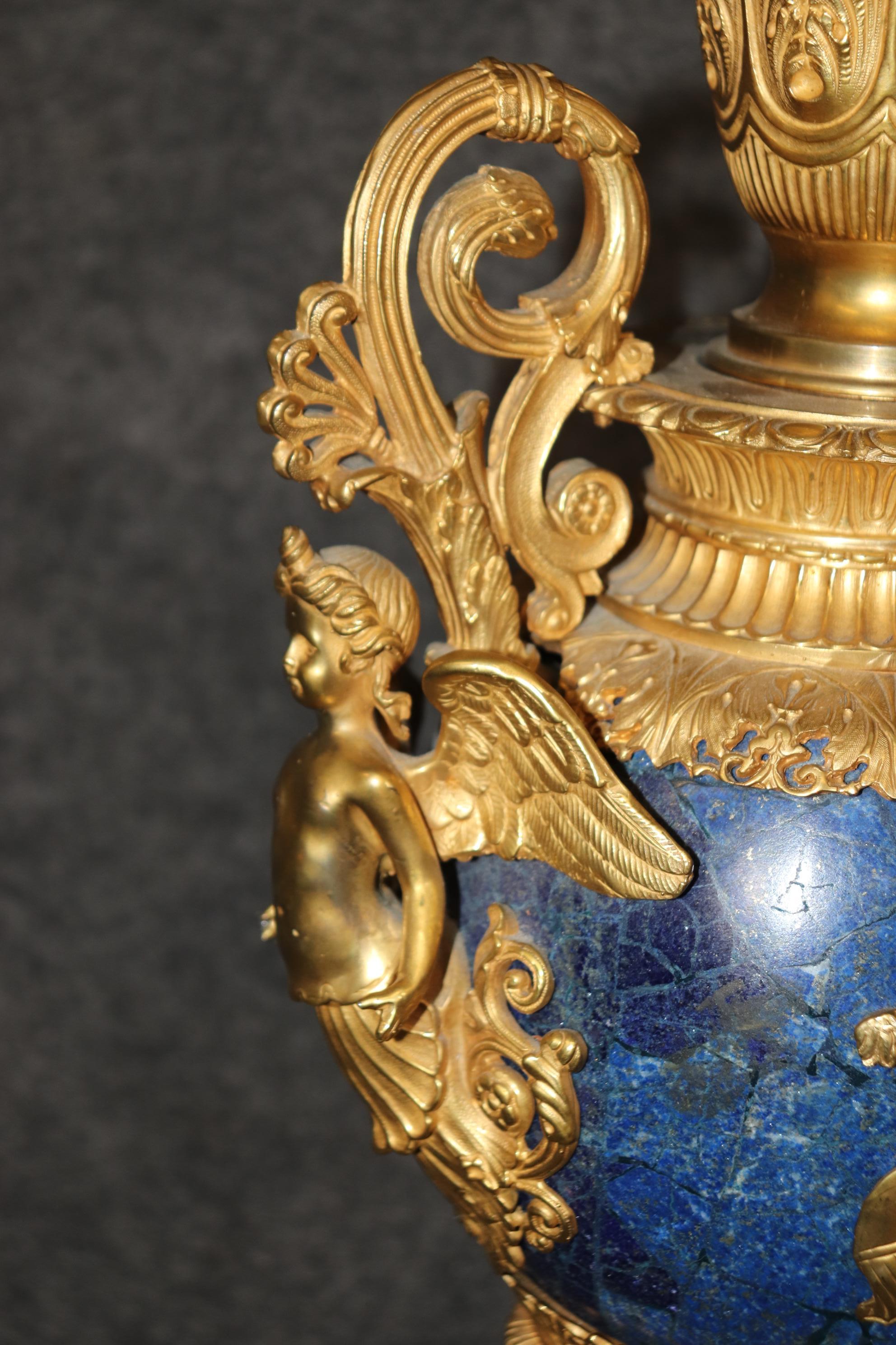 Belle Époque Late 19th Century French Belle Epoque Dore' Bronze and Lapis Lazuli Candelabra For Sale