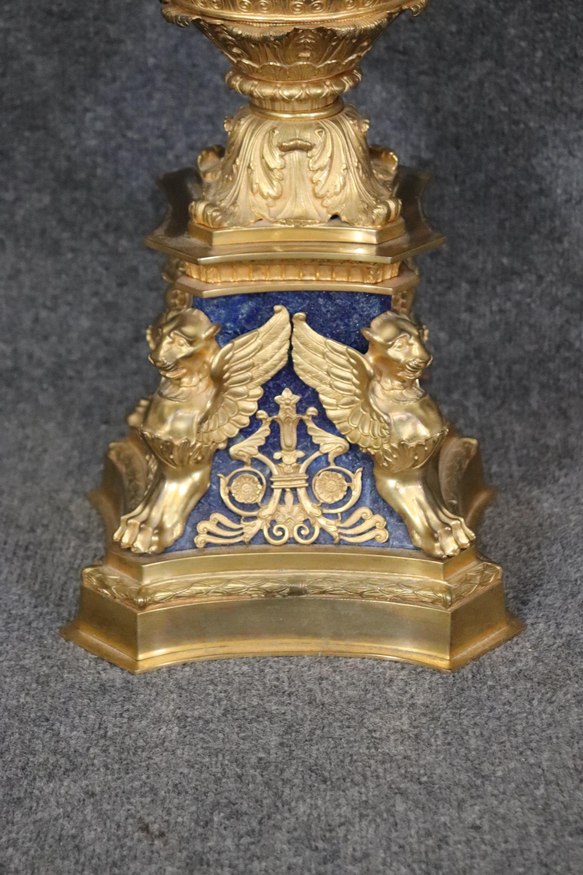 Late 19th Century French Belle Epoque Dore' Bronze and Lapis Lazuli Candelabra In Good Condition In Swedesboro, NJ